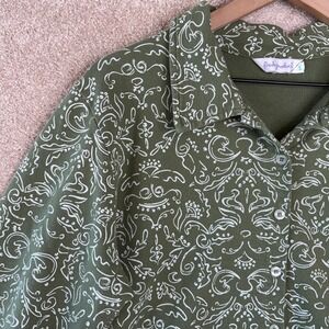 Fresh Produce Cotton Button Up Shirt Size Large Green Floral Boxy‎ Casual